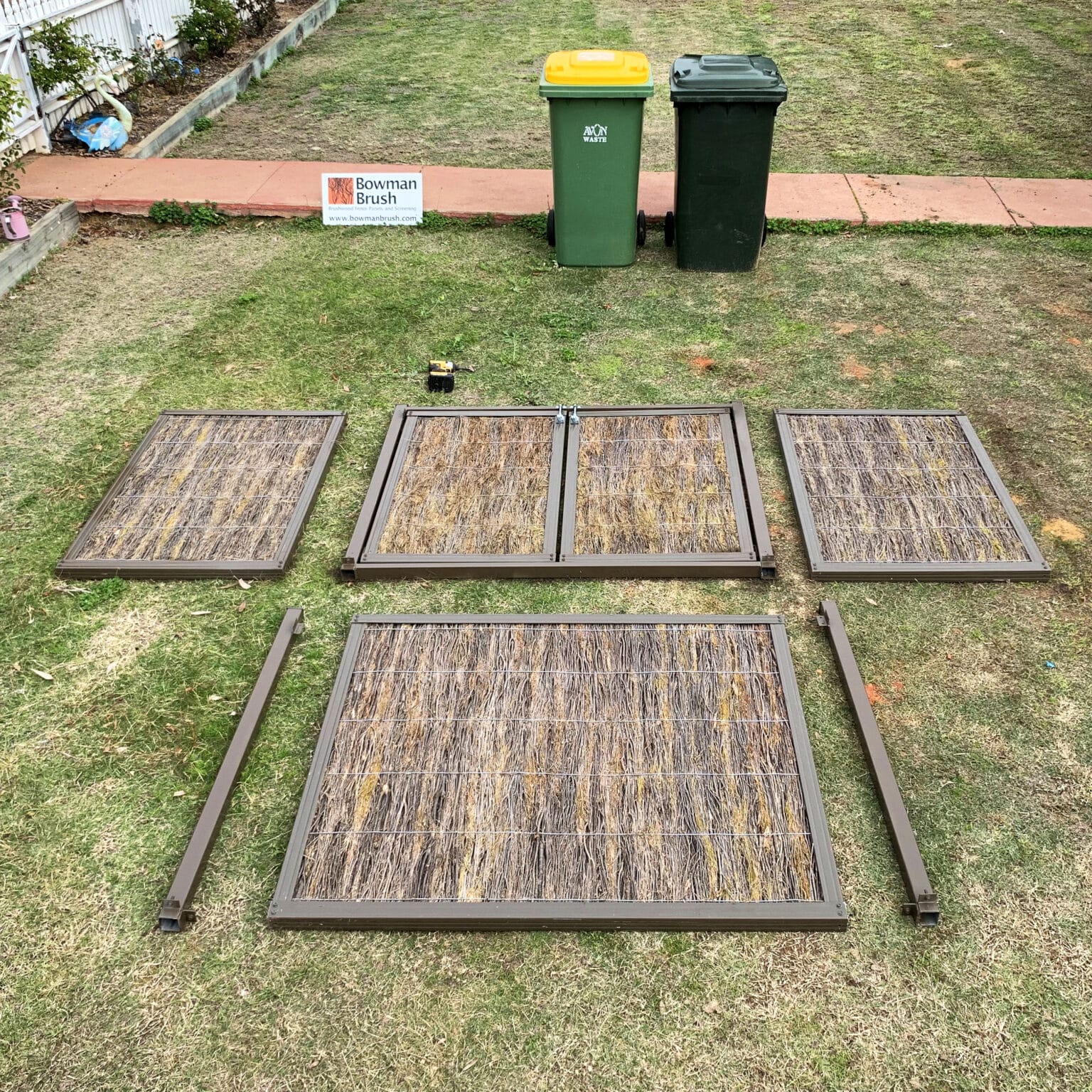Bowman Brush bin enclosure laid out, ready to be put together